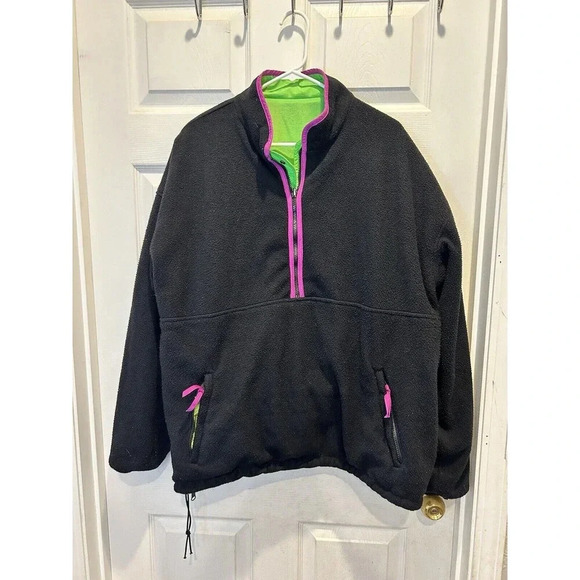 Vintage Men’s Gap Arctic Fleece Reversible Zip Up L Neon Green Black 90s‎ Y2k - Picture 10 of 13